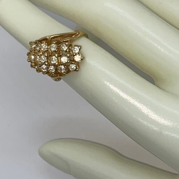 Gold-Tone Clear Rhinestone Large Statement Ring Women's Size 5 - Picture 1 of 6